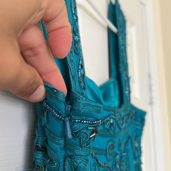 Sue Wong sequin sparkle, teal midi cocktail dress, new with tags, size 4 - Picture 7 of 7